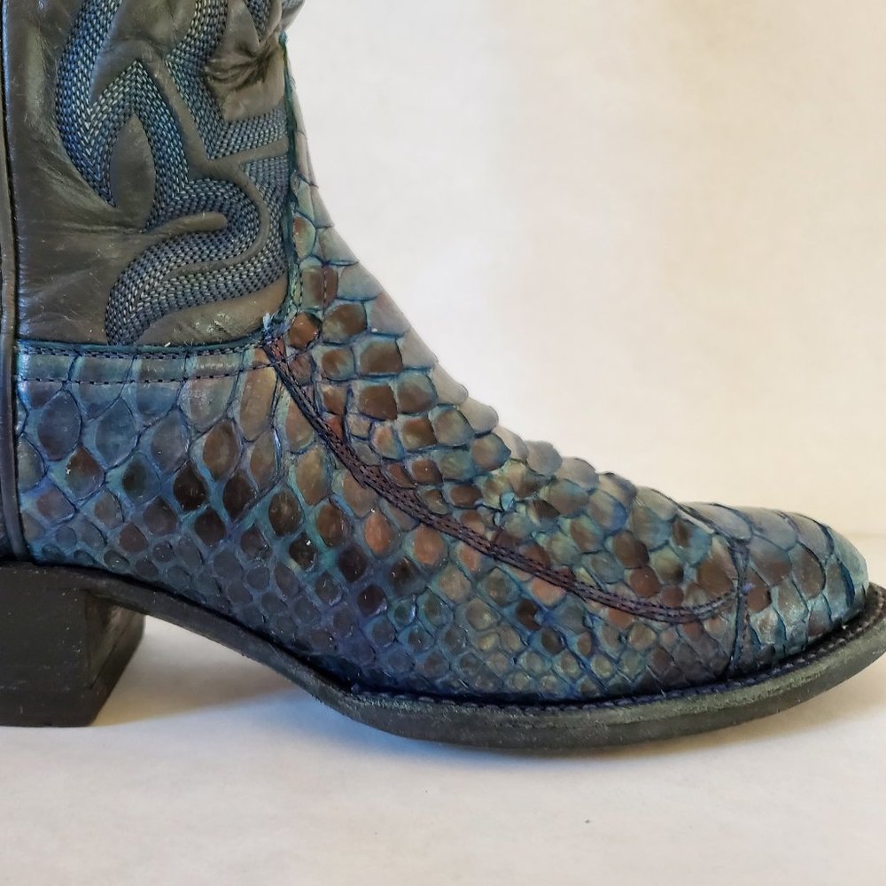 Tony Lama 8 1/2 painted blue purple black gray western cowboy boots snakeskin - Picture 10 of 13